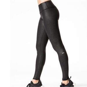 Alo Yoga High Waist Airbrush Legging Crackled Performance Leather Black XS‎